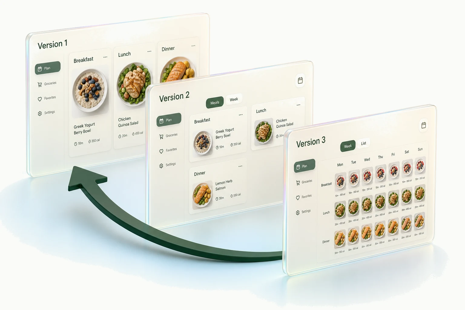 Layered versions of an app with a path back to an earlier version