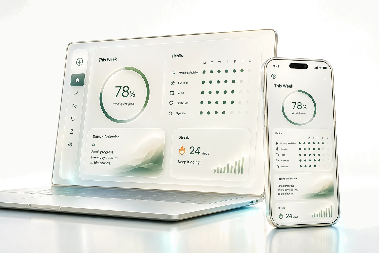 The same personal app open on a laptop and mobile phone
